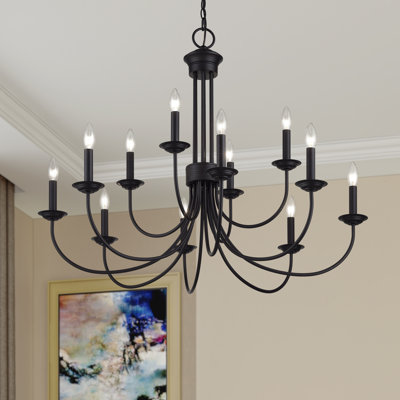 Grand lustre 2 niveaux 12 lumières bronze