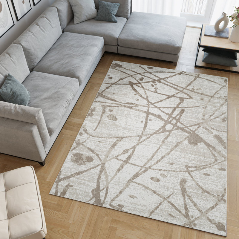Machine Washable Archie Beige/Brown Rug, Rectangle 10' x 14'