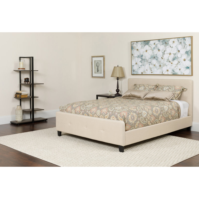 Aluino Button Tufted Platform Bed with Memory Foam Pocket Spring Mattress, Beige, Queen