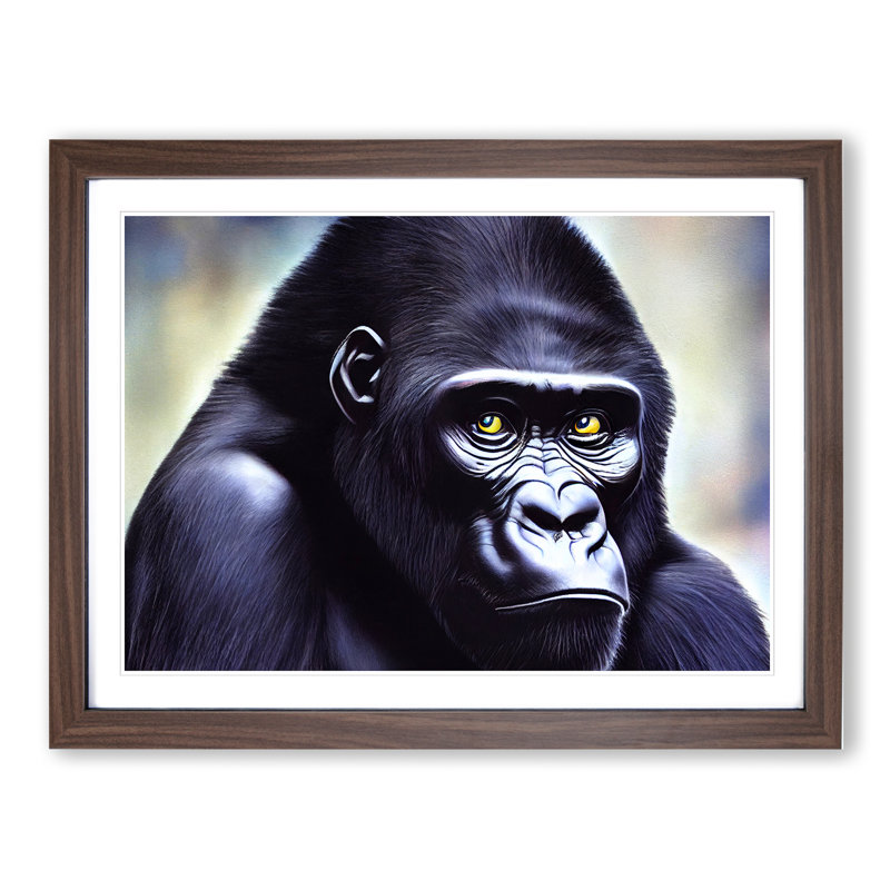 Face Of A Gorilla - Single Picture Frame Painting, 34cm H x 46cm W x 2cm D, Walnut