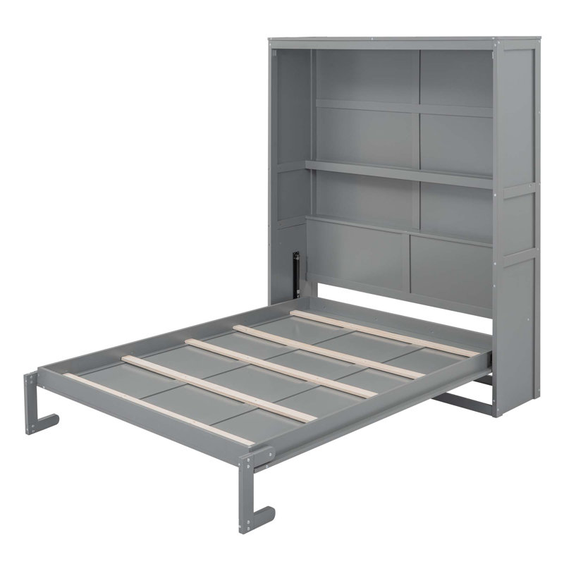 Lit escamotable mural avec tablettes Murphy, Gris, Grand lit