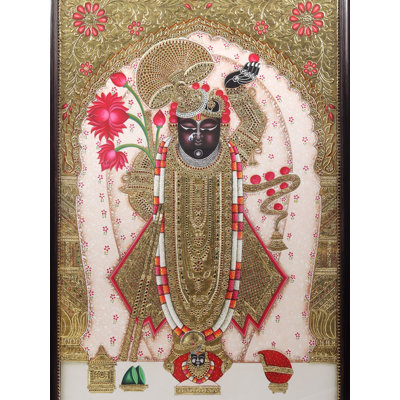 Oversized "Shrinath Ji" Framed Tanjore Painting – 24K Gold Embellished Krishna Wall Art