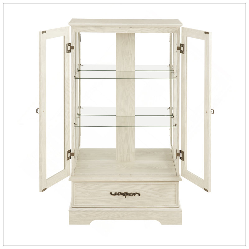 Vitrine lumineuse en verre avec tablettes réglables - Vitrine élégante à 2 portes et tiroir intégré, ampoule incluse - fini blanc