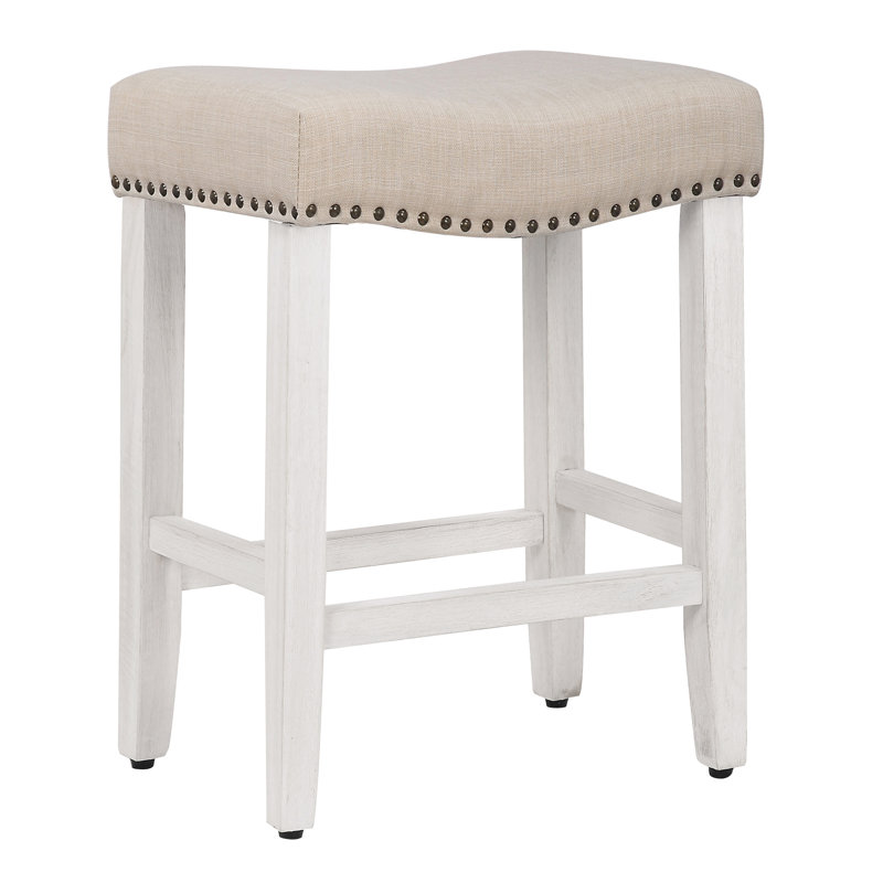 Tabouret de bar et de comptoir rembourré Jameson, Tabouret de comptoir (siège d’une hauteur de 24, Blanc / beige