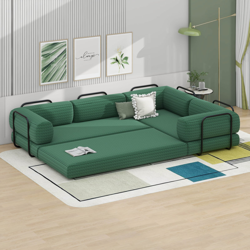 Canapé-lit modulaire en L en velours côtelé, Vert