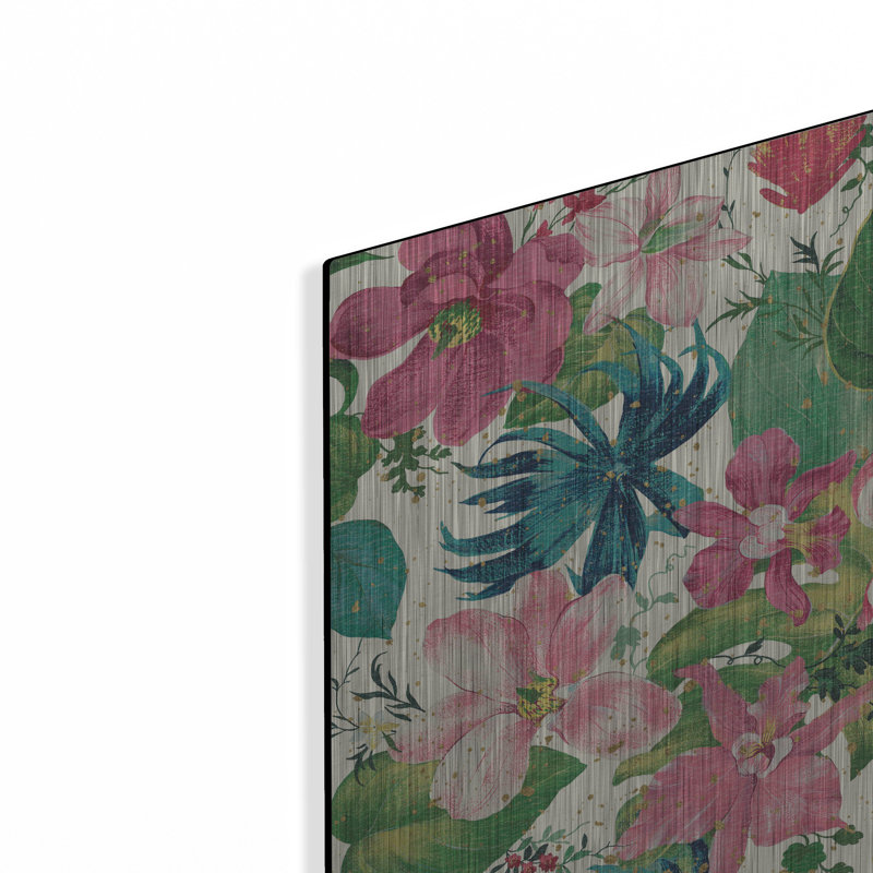 «Tropical Dream Bright On Cream 1 Teal and Gold» par Danhui Nai, art mural en métal, H 24 po x l 24 po