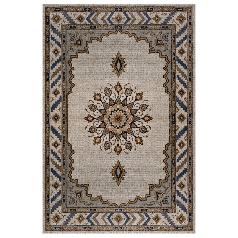 Madeline Collection Digital Print Cotton-Polyester Beige Gray Moroccan Rug, Runner 2'8" x 10'6"
