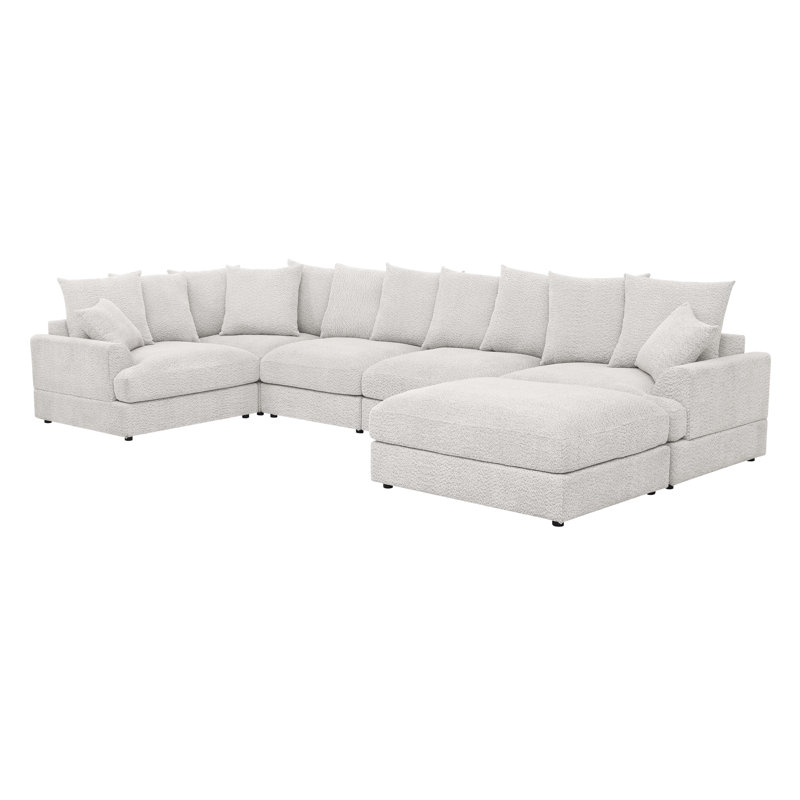 Arden Cloud Modular Sectional, Beige Microfiber/Microsuede, 26" H x 155.5" W x 84" D