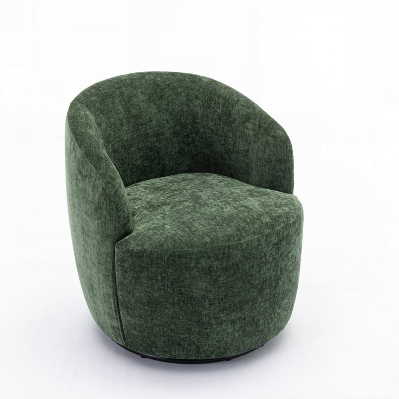 Swivel Accent Armchair Barrel Chair With Powder Coating Metal Ring, Green Chenille