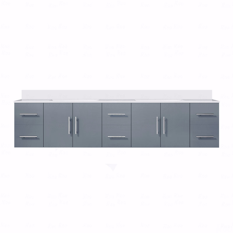 Meuble-lavabo double double 84 po x 22 po, Gris, Marbre de culture blanc