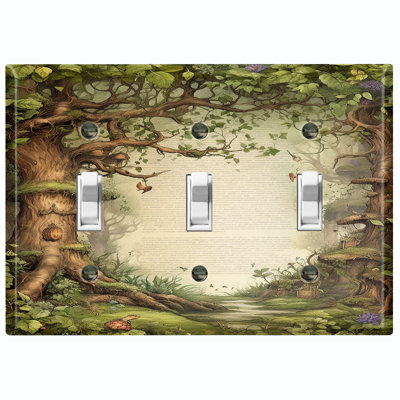 Metal Light Switch Plate Outlet Cover (Green Tree Of Life - Triple Toggle)