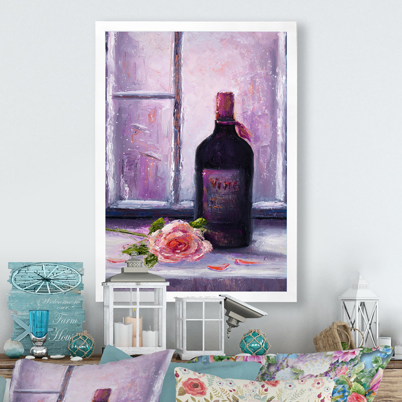 «Red Wine Bottle», peinture sur toile, H 20 po x l 12 po x P 1 po, Cadre photo blanc