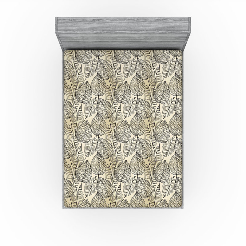 Drap-housse Ambesonne, paquet de 2, Drap-housse de taille très grand, Beige / motif floral noir