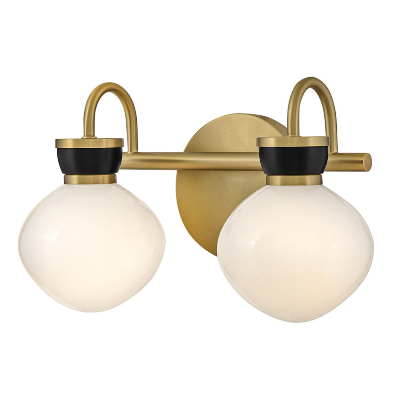 Lucy 2-Light Schoolhouse Bath Vanity Fixture with Cased Opal Glass, Black/Bronze