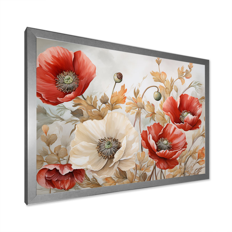 Charme des coquelicots dans Winter Delight II, Cadre simple argenté, H 12 po x l 20 po x P 1 po