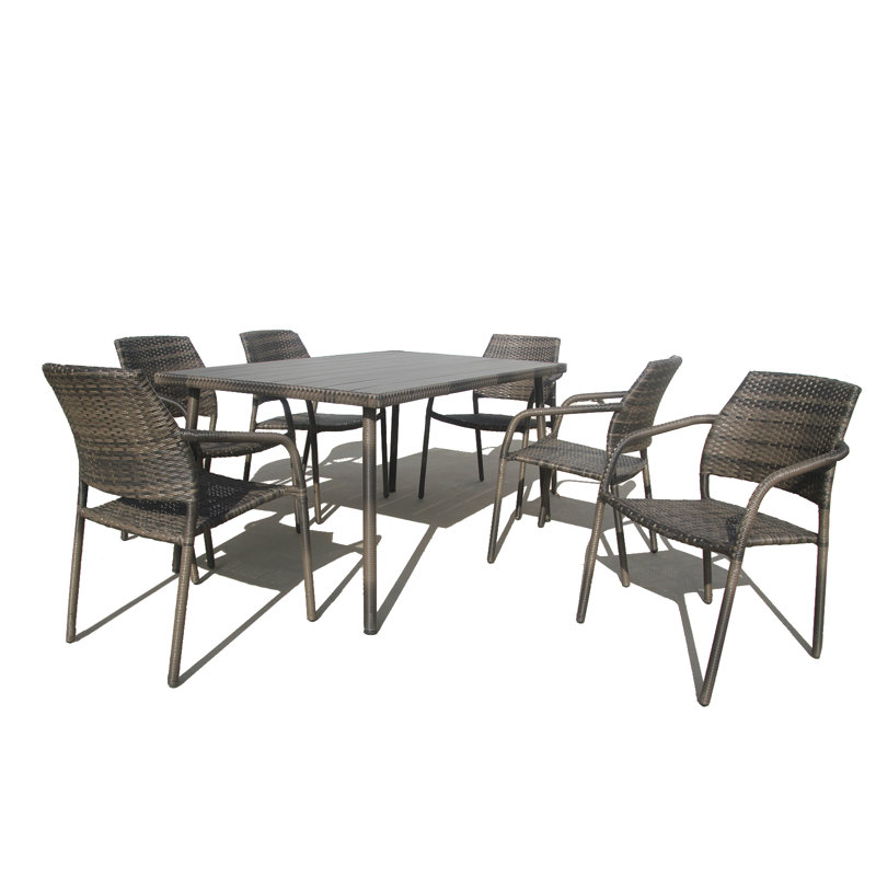 Thon 6 - Person Wicker Patio Dining Set with Rectangular Table