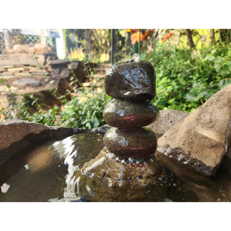Three Stack Rustic Rock Bowl Pebble Fountain