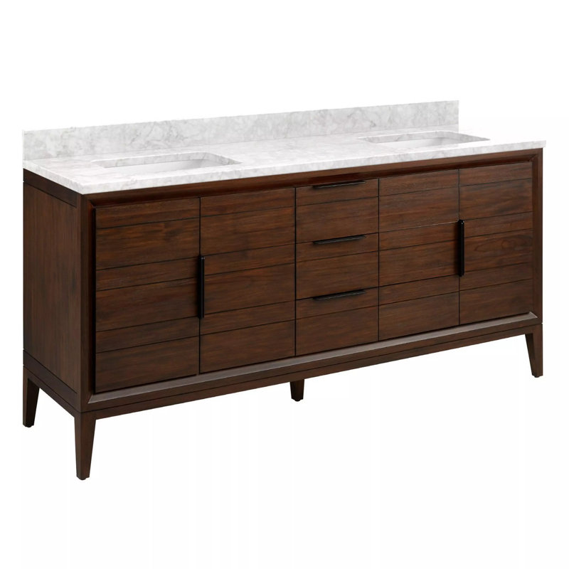Aliso 72" Double Bathroom Vanity, Carrara Marble, No Faucet Hole, Java