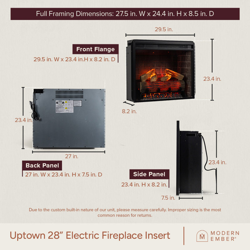 Uptown Infrared Electric Fireplace Insert Heater, Compatible with Alexa & Google Home, 23.4" H x 29.5" W x 8.2"D