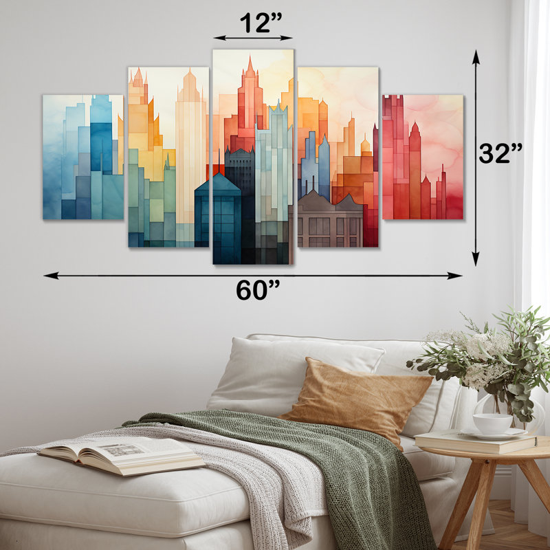  «Watercolor Colorful New York City IV - New York Multipanel Wall Art