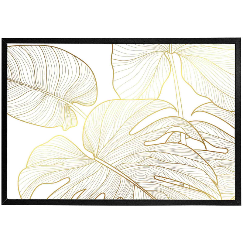 Addis Golden Botanical Line Art - Single Picture Frame Print, Black, 41cm H x 61cm W x 4cm D