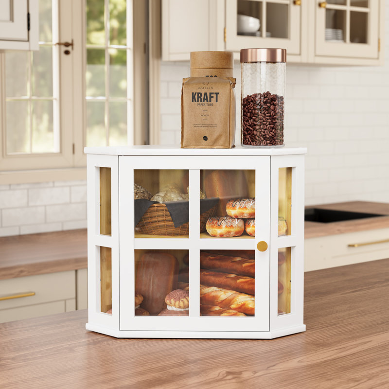 Armoire de rangement en bambou à double couche, boîte à pain de comptoir et organisateur polyvalent pour cuisine, garde-manger