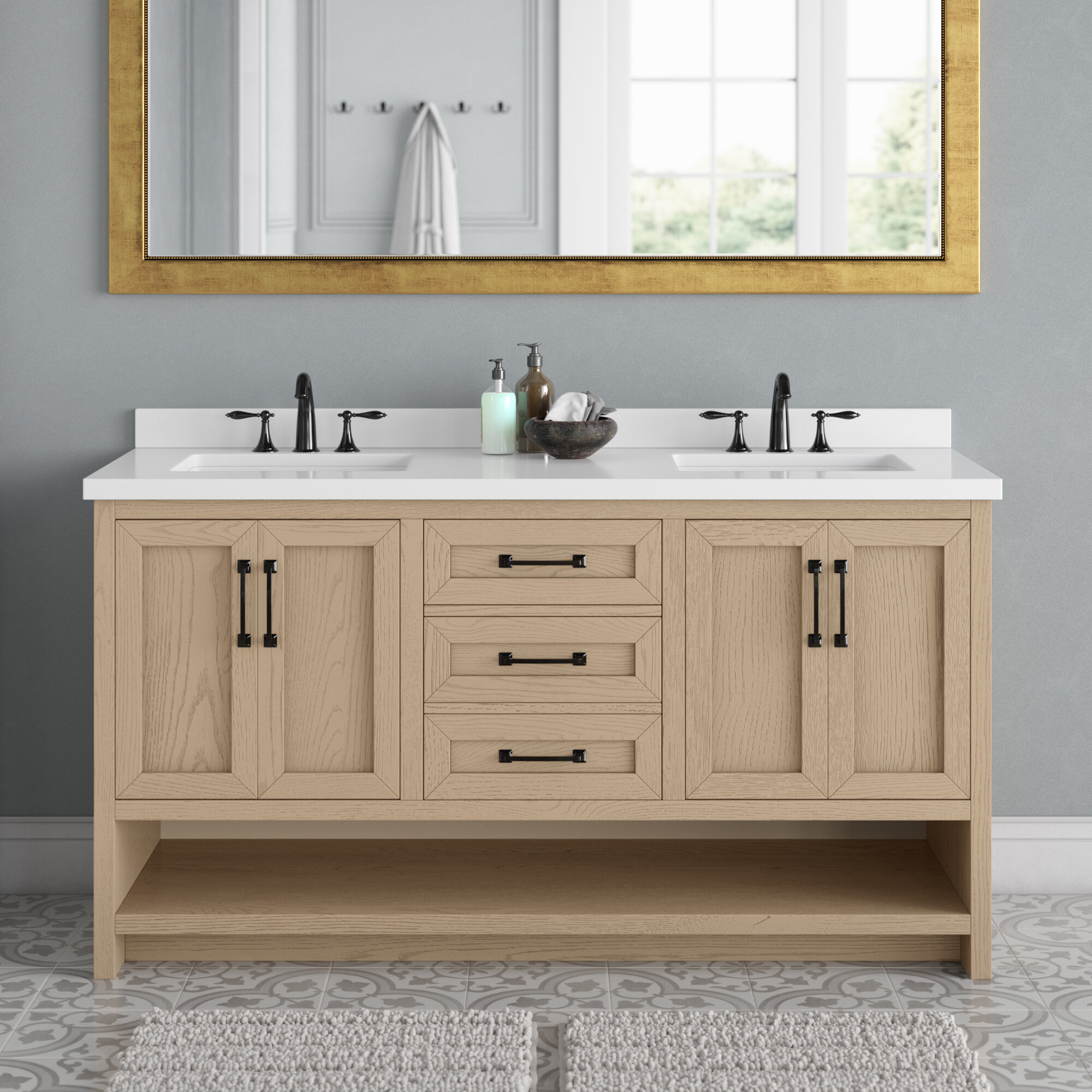 Bathroom Vanity Idea - An Open Shelf Below The Countertop (17