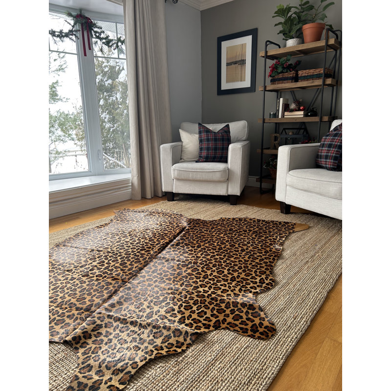 Handmade Leopard Print Cowhide Rug