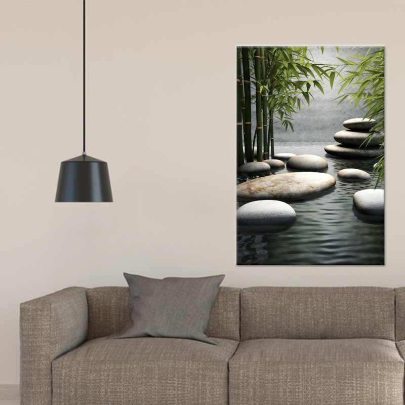 Reproduction d'art sur toile Zen moderne: décor de spa minimaliste, ambiance sereine, toiles à cadre noir 1P