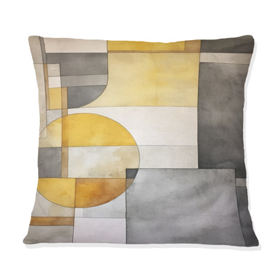 Yellow And Grey Intersecting Realities I - Abstract Shapes Printed Throw Pillow