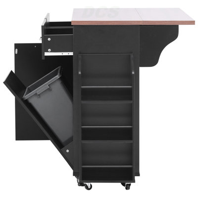 47.2" Farmhouse Kitchen Island With Drop Leaf, Kitchen Storage Island With Removable Side Racks, Two Drawers, Rolling Kitchen Cart On Wheels With Towel Rack, For Home, Kitchen, Dining Room, Black, Kitchen Island