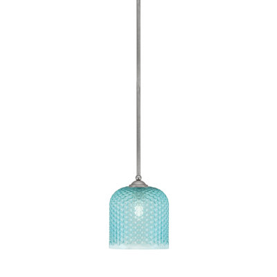 Somerville Stem Hung Mini Pendant Shown In Graphite, 7" Turquoise Glass