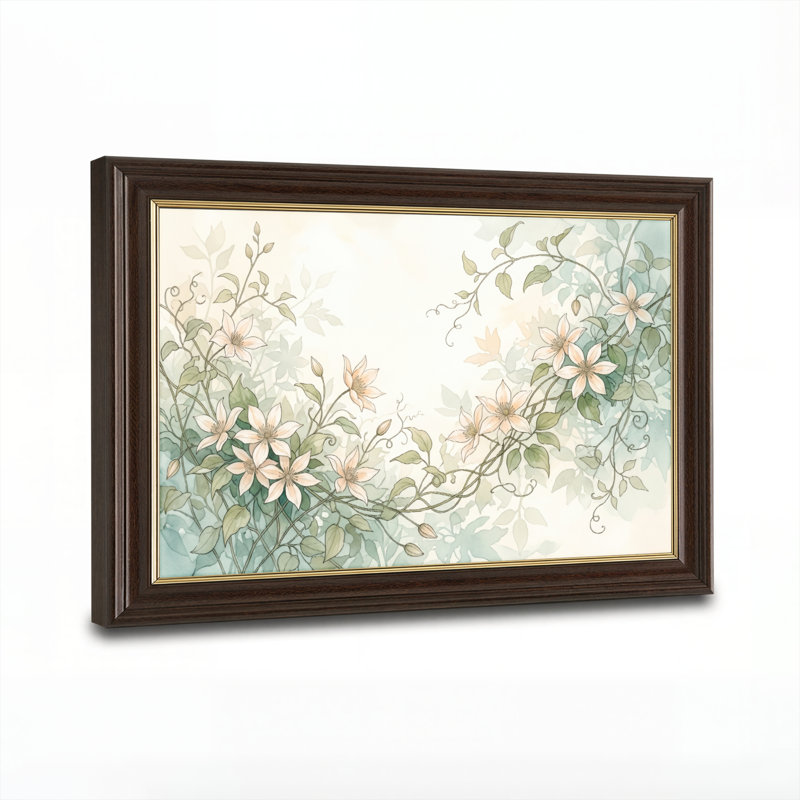 Art mural antique sur toile encadré doré pour le salon, la chambre à coucher, le bureau ou le vestibule - Décoration murale décorative avec vigne florale