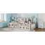 Structure de lit plateforme simple en bois avec barrière de sécurité, tablettes de rangement latérales et étagère à livres, lit de plancher compact, blanc et blanc-33017211-33017208