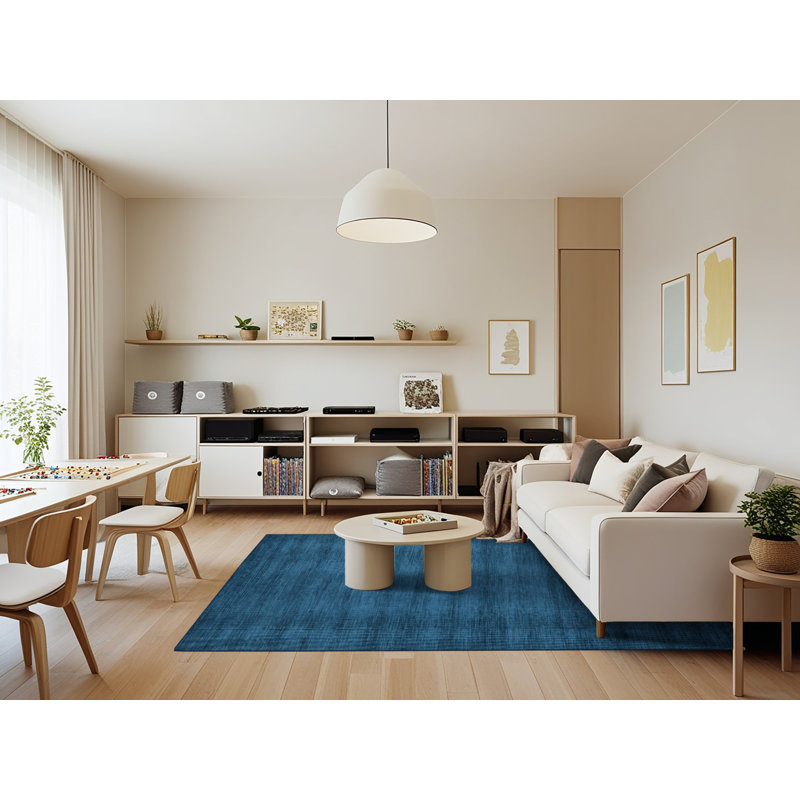 Machine Washable Solid Blue Area Rug, Rectangle 7' x 9'