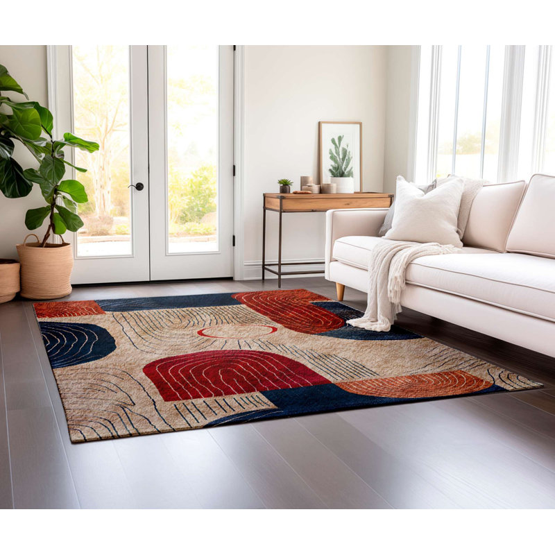 Stylish Area Rug, 5.2 x 7.5 Feet, 60% Cotton / 40% Polyester | Non-Slip Cotton Underside, Machine Woven, Digital Print | Total Thickness: 0.3 Inches | Washable at 30°C, Perfect for Living Room & Bedroom Decor