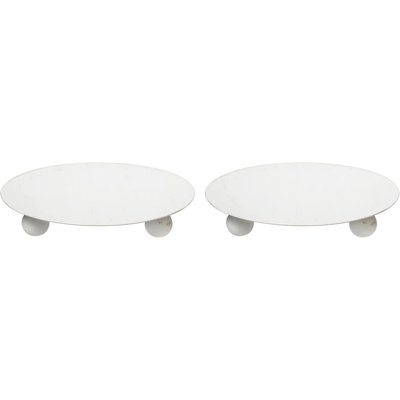 Hosley Set of 2 Whitewashed Iron Pillar Candle Holder Plates – 4-Inch Decorative Round Trays for Pillar Candles – Ideal for Weddings, Special Occasions, Home Décor, and Pedestal Displays