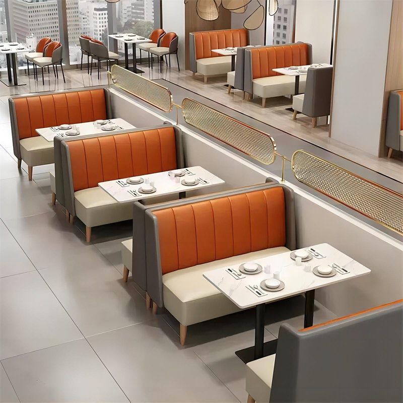 Ensemble de 2 banquettes restaurant en similicuir, Gris/beige