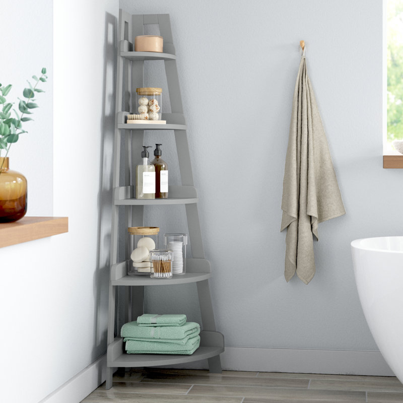 Gray 5-Tier MDF Corner Ladder Shelf for Small Spaces