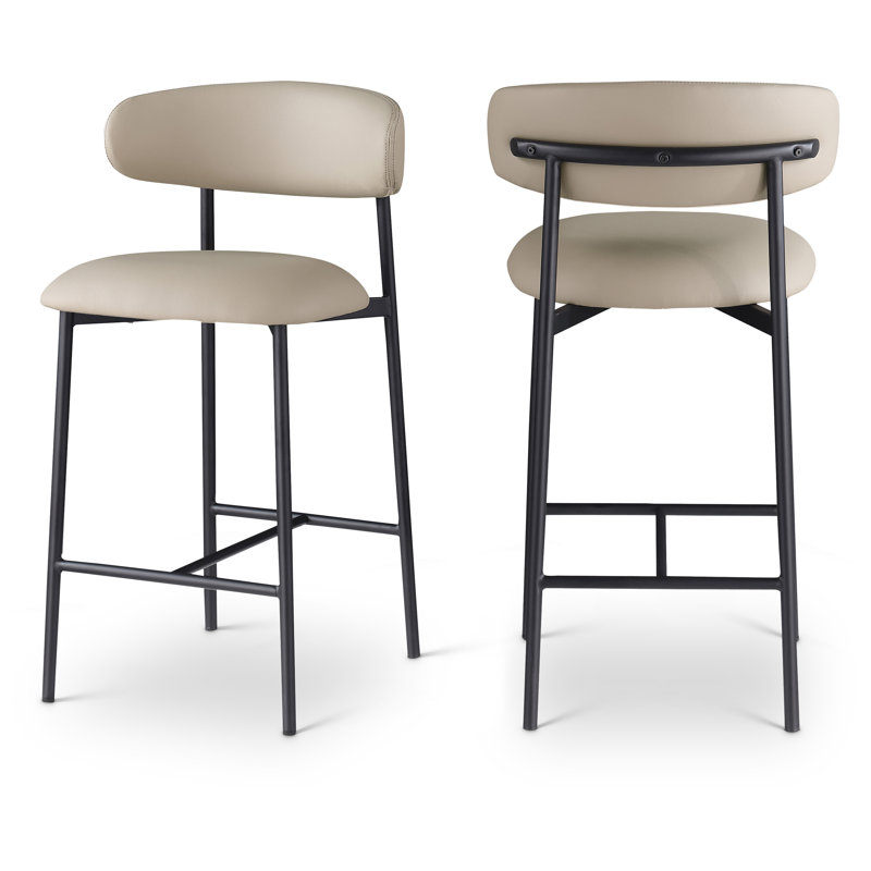 Tabouret de comptoir Lupita, Noir mat, Cuir taupe végétalien