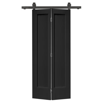 30 po X 80 po Porte de grange pliante en panneau de fibres à densité moyenne avec panneau coulissant 1 panneau Shaker