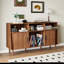 Support pour tourne-disque avec prise de courant et portes coulissantes, armoire de rangement moderne en vinyle de style Mid-Century, table à plateau tournant pour salon
