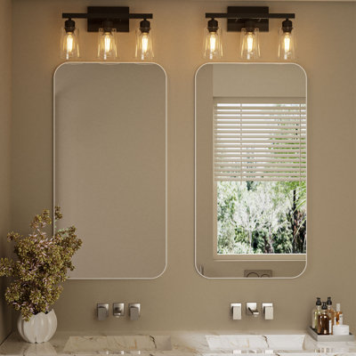 Luminaire de meuble-lavabo 3 lumières 2Pack, luminaires de salle de bain modernes avec abat-jour en verre transparent imperméable, luminaire de salle de bain antirouille au-dessus du miroir pour le couloir de la cuisine du salon
