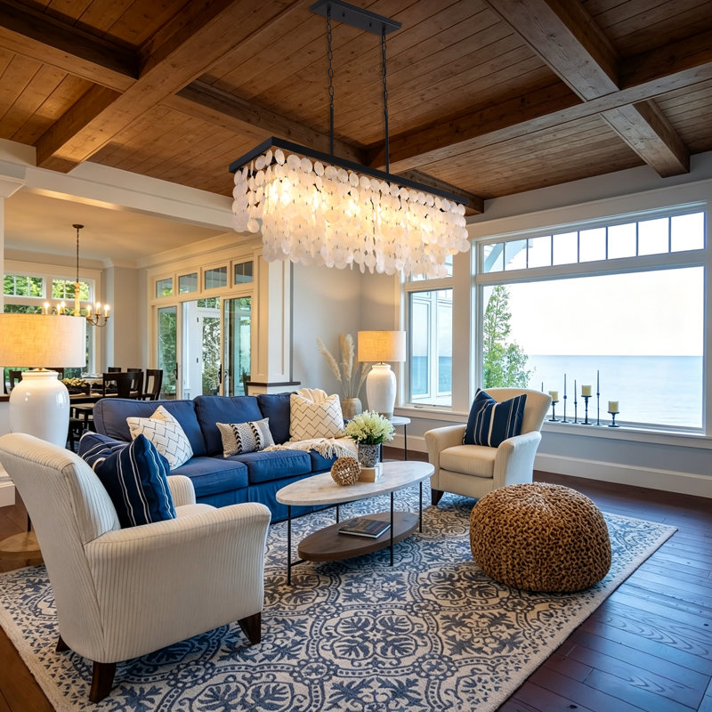Gennep 6 - Light Unique Rectangle Chandelier with Seashell Accents
