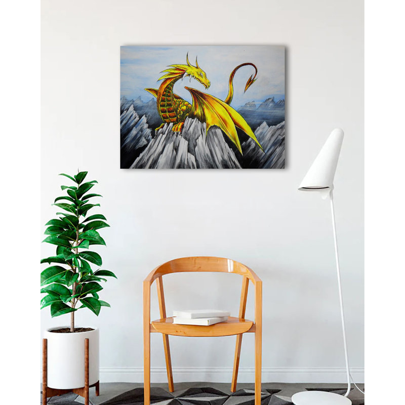 Dessin animé «Dragon» par Ed Capeau, H 24 po x l 32 po, Toile tendue, Pas de tapis