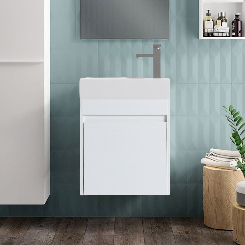 Ensemble de meuble-lavabo simple 18,11 po avec plateau en résine, Blanc