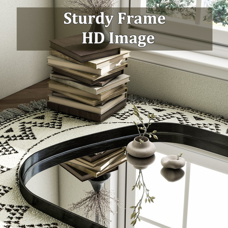 Decorative Asymmetrical Deep Metal Framed Mirror, Black, 40" x 26"