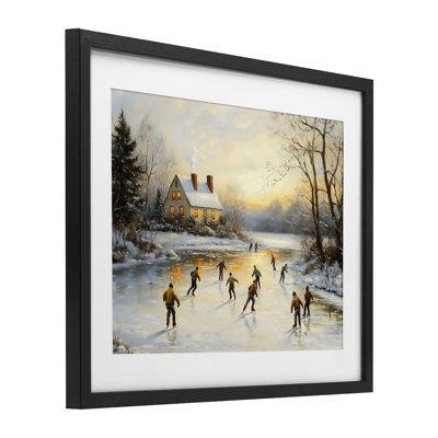 Vintage Winter Ice Skaters Framed Print Under Glass, design by Arlington Prints