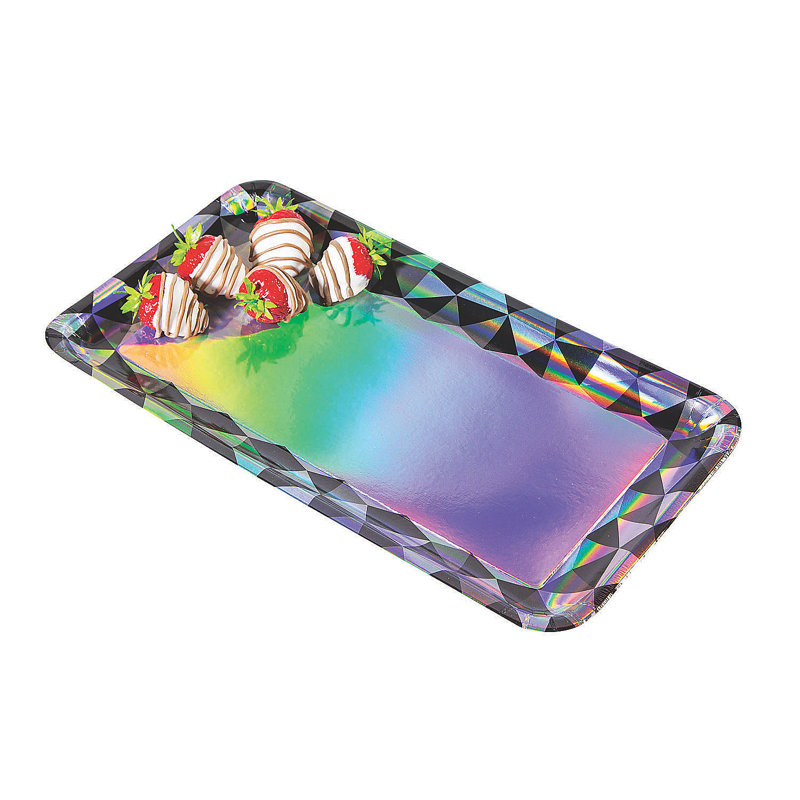 Iridescent Black and Silver Diamond Paper Serving Trays - 3 Pieces