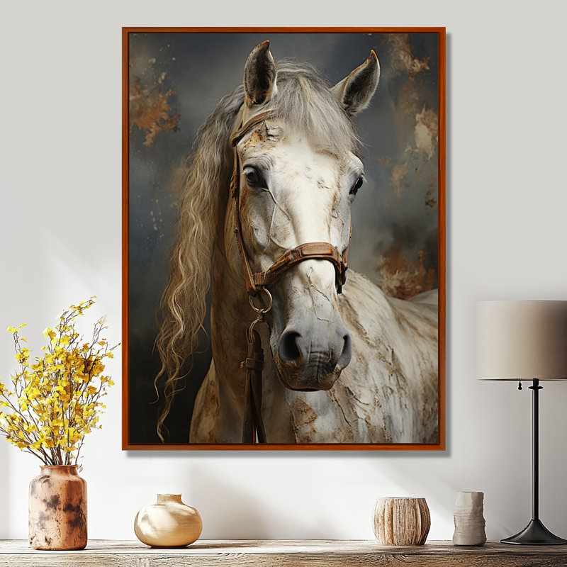 Lasaundra White Horse, H 20 po x l 12 po x P 1 po, Cadre flottant brun